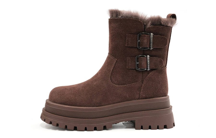 EBLAN EBLAN Leather Fleece Lined Platform Comfortable Versatile Ankle Boots Women's Brown
