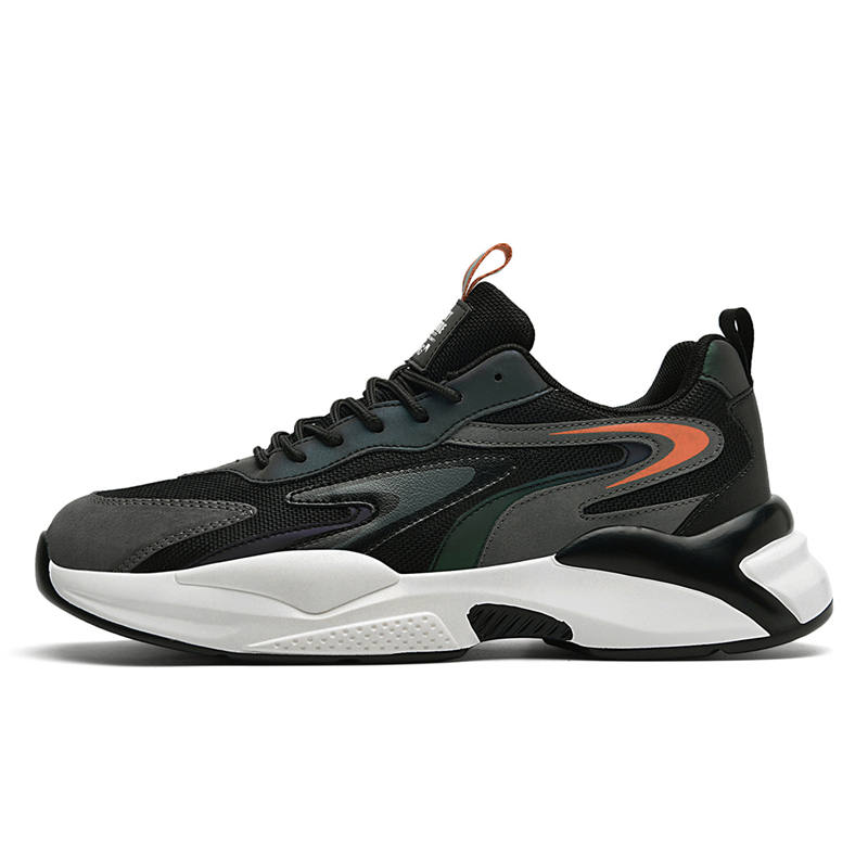 AOKANG Chunky Sneakers Men's Low Top Black, Black Green