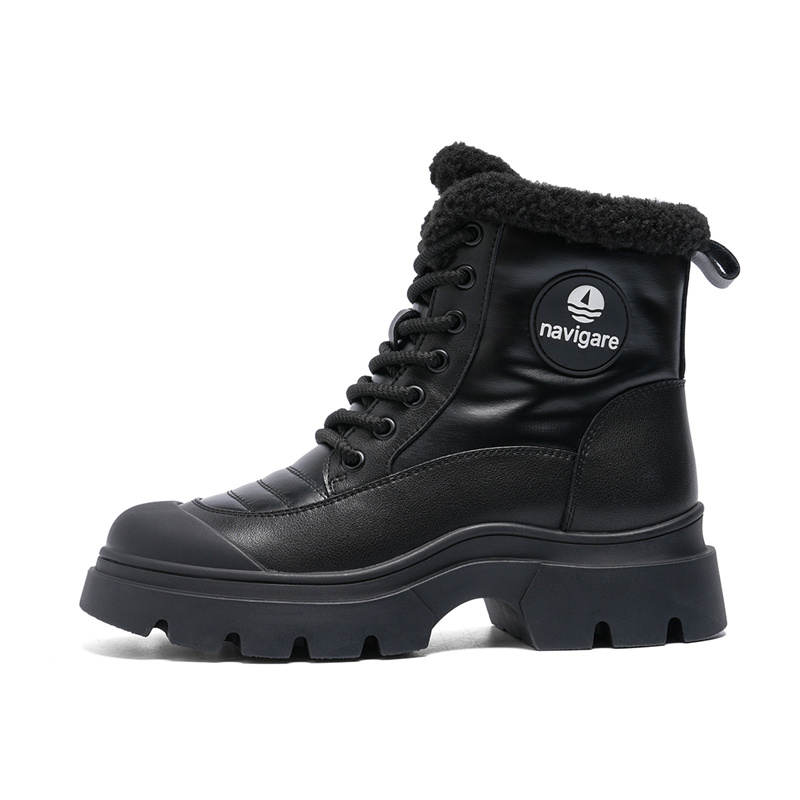 NAVIGARE Microfiber Leather Short Combat Boots Women's Black