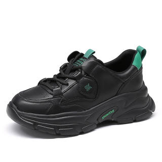 Spider King Cow Split Leather Slip Resistant Low top Chunky Sneakers Women's Black
