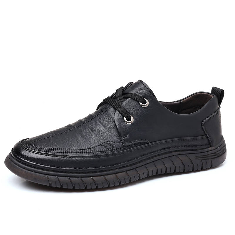 Poitulas Cow Split Leather Casual Shoes Men's Black