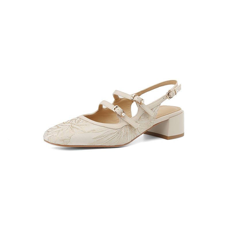 Echo&yolo Sheepskin Chunky Heel High Heels 4.5cm Women's Ecru
