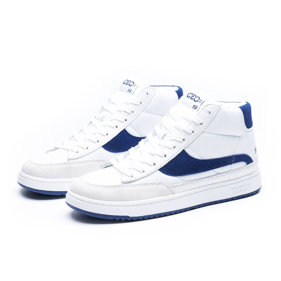 JACLAR Top Grain Cow Leather, Abrasion Resistant, Casual, Men's Shoes Low top Skateboard Shoes Unisex White Blue