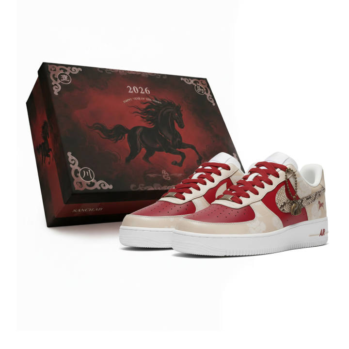 Nike Nike Air Force 1 'Panda Leather, Sanci Laboratory, Horse Year, Red Crest, Box Abrasion Resistant Slip Resistant