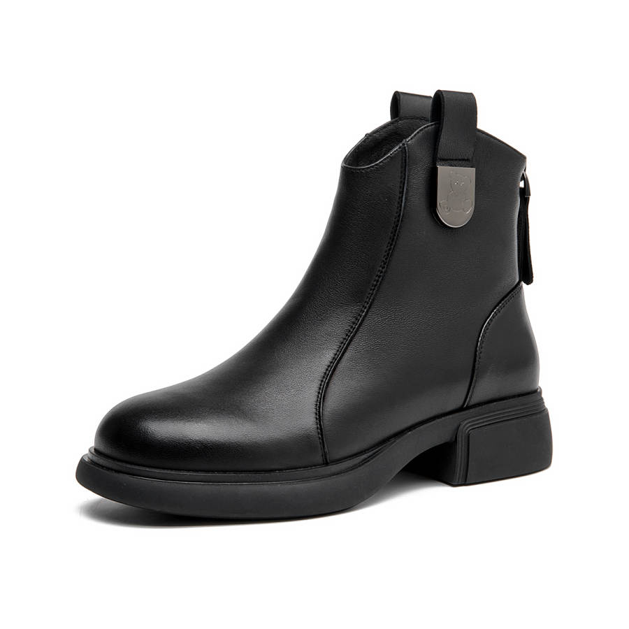 AOKANG Sheepskin Short Combat Boots Women's Black