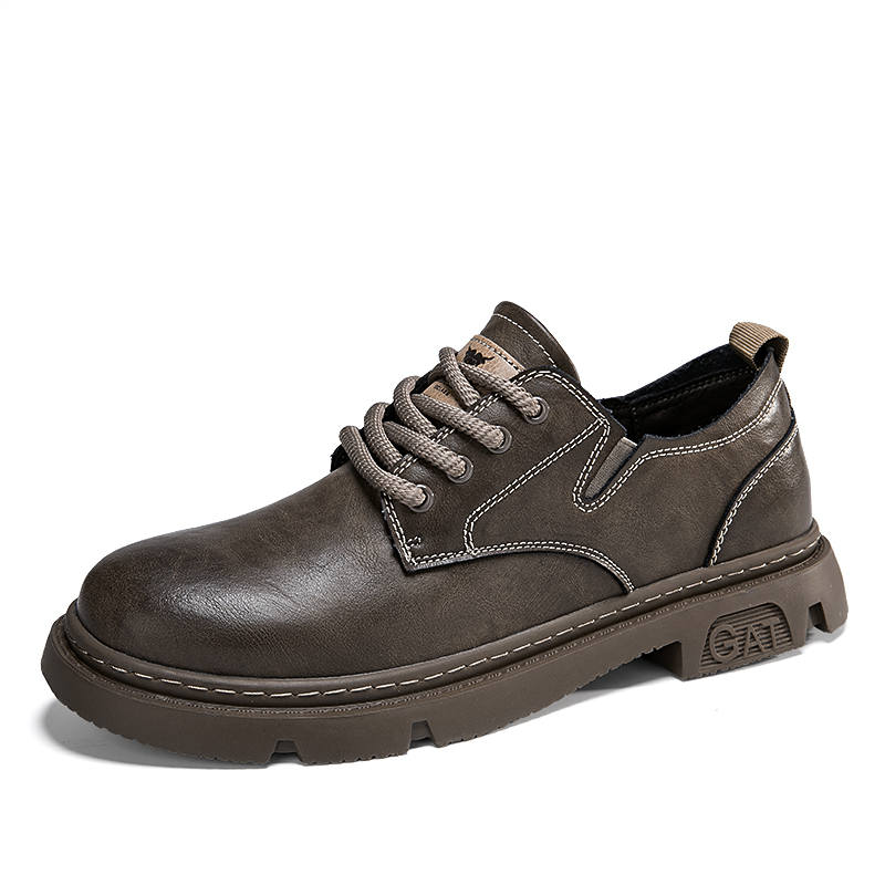 ARTHURBUILL Casual Leather Shoes Men's Low Top Khaki Black