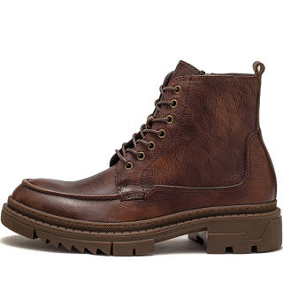 MATA Top Grain Cow Leather Combat Boots 3cm Men's Brown
