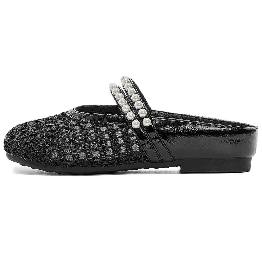 DAPHNE DAPHNE Leather Patchwork Quiet Closed Toe Slippers Women's