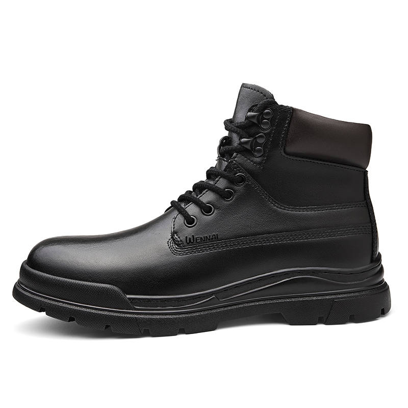 WENNAI Top Grain Cow Leather Combat Boots Men's Black