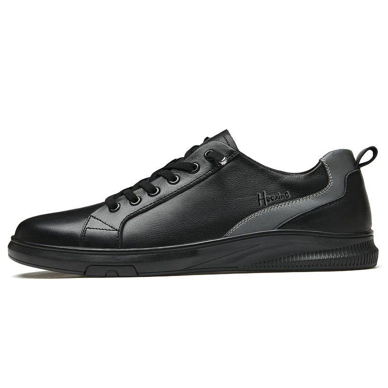HAOXING Top Grain Cow Leather Breathable And Wear resistant Low top Casual Shoes Men's Black