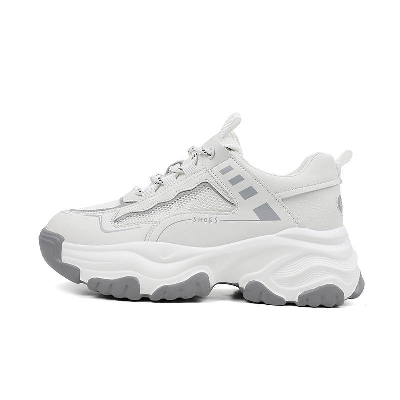 QIAONAI Synthetic Leather Slip Resistant, Abrasion Resistant, Breathable Low top Chunky Sneakers Women's White Gray