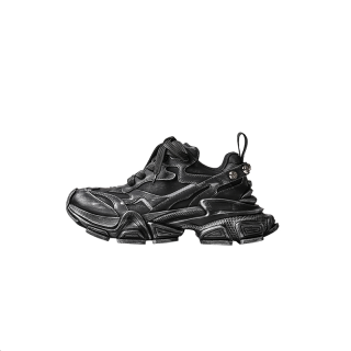XSCZ Flame Top Grain Cow Leather Low top Chunky Sneakers Unisex Black
