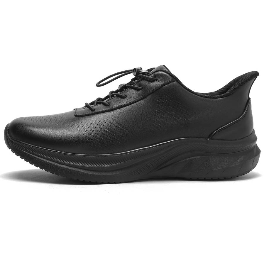 Mulinsen Top Grain Cow Leather Abrasion Resistant Lightweight Low top Casual Shoes Men's Black