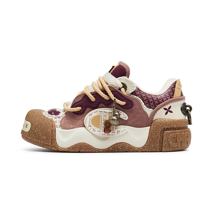 Champion Blessing Wealth Puffy Head Shoes AutoSkate V1 Balance Low top Skateboard Shoes Women's Sesame Brown/Preppy Red