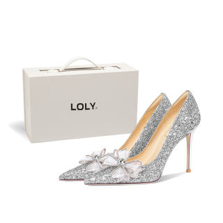 LOLY Slim Heel Commemoration High Heels Women's Silver