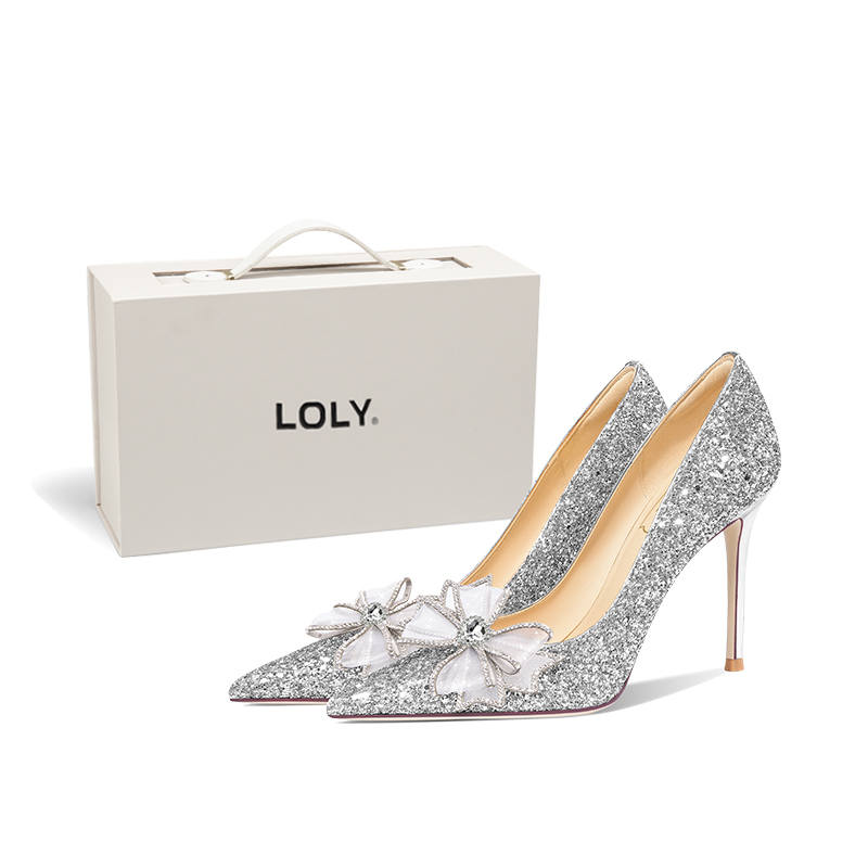 LOLY Slim Heel Commemoration High Heels Women's Silver