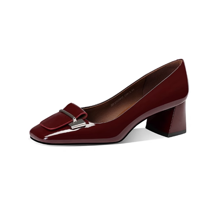 JESSICA SOPHIA Patent Leather Chunky Heel High Heels 5CM Women's