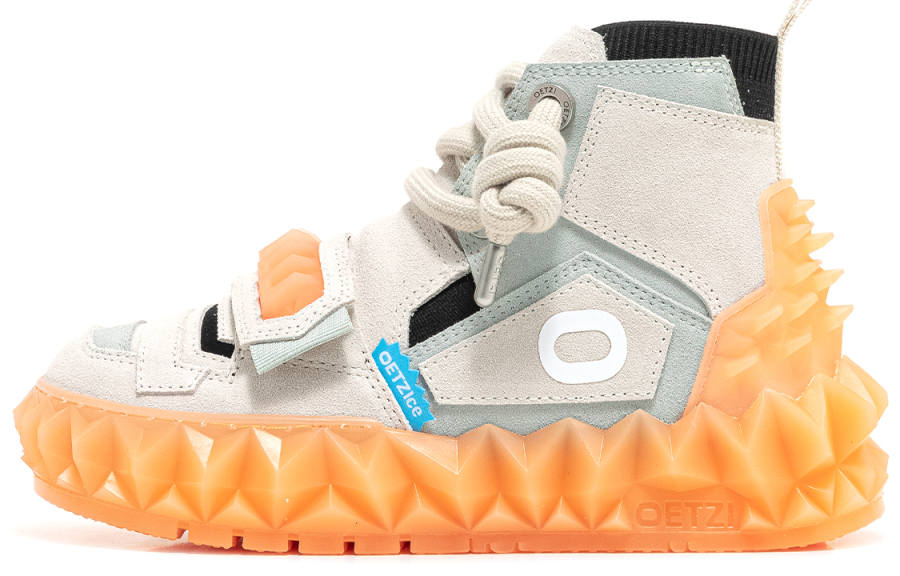 OETZI Cow Split Leather Mid top Casual Shoes Unisex Light Gray & Light Green