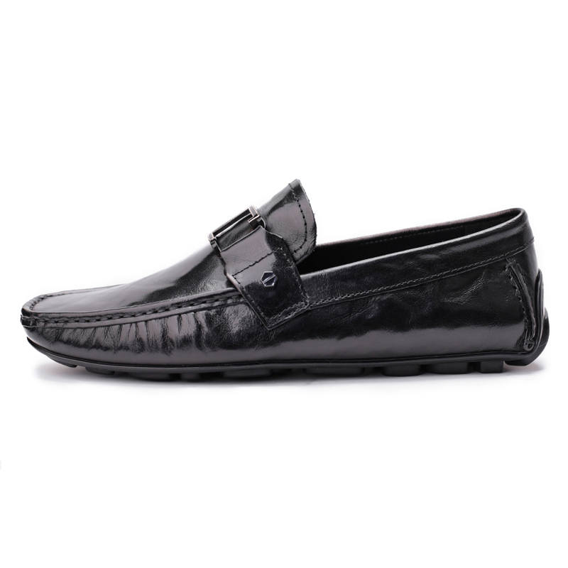 Brounvanm Top Grain Cow Leather Casual Shoes Men's Black