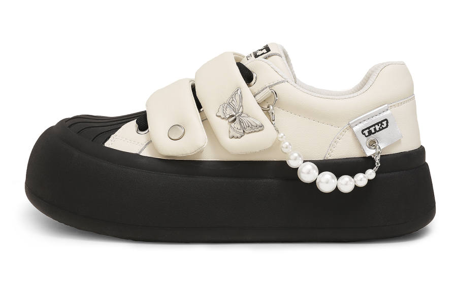 TTKJ Fashion Butterfly Hook and Loop White Sneakers Slip Resistant Lightweight Low top Casual Shoes Women's