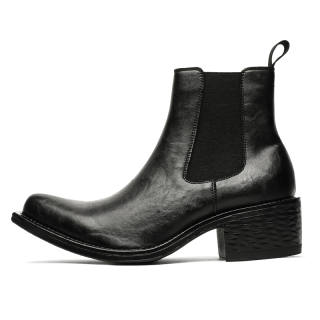 Xiwencha Microfiber Leather Crew Chelsea Boots 5CM Men's Black