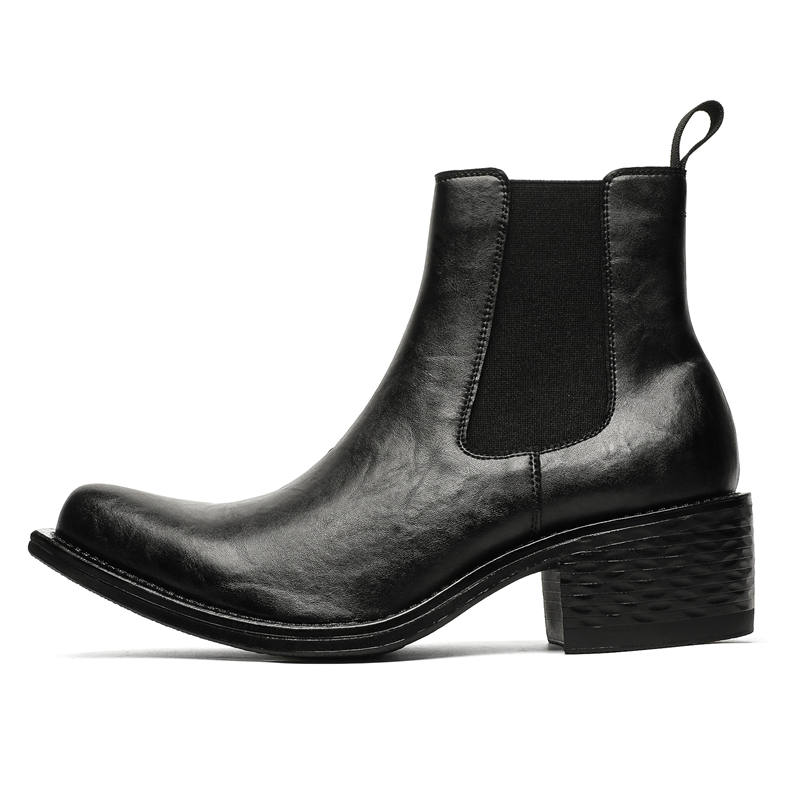 Xiwencha Microfiber Leather Crew Chelsea Boots 5CM Men's Black