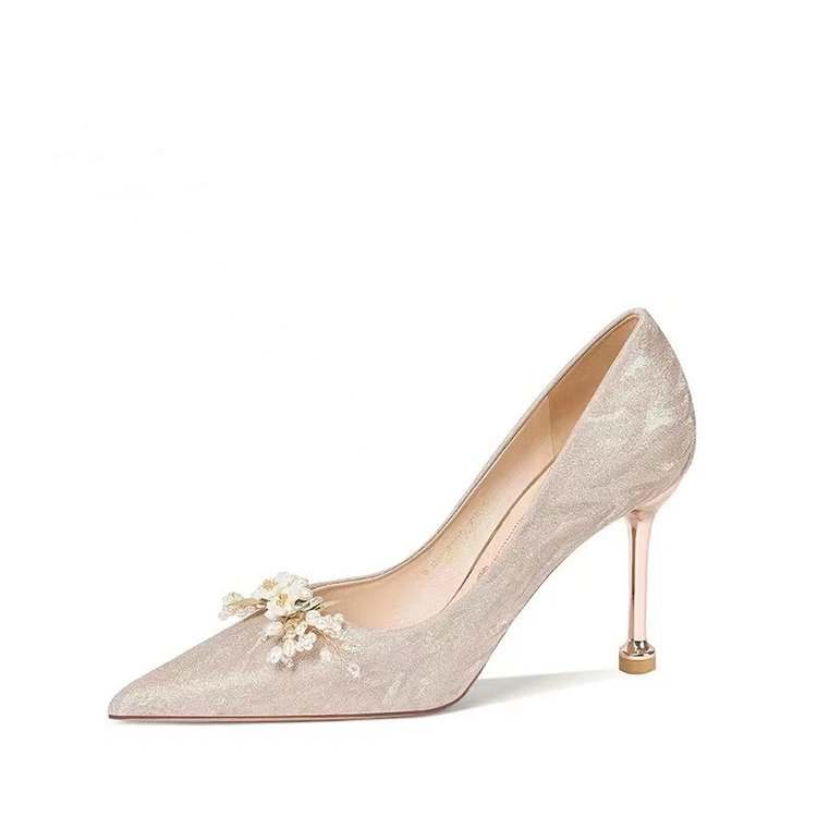 Crelinkxlat Fashion Elegance Pointed Toe Niche Premium Aesthetic Slim Heel High Heels Women's Champagne