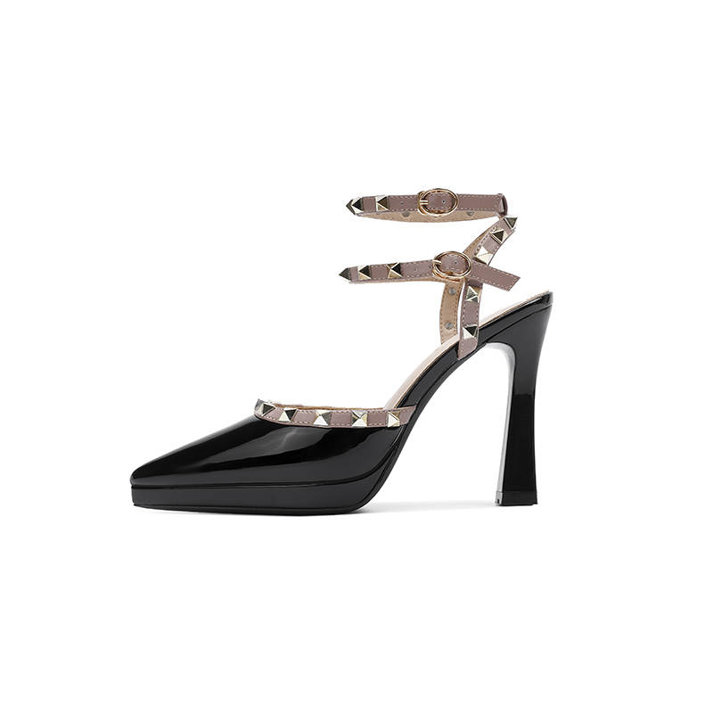 Zubumei Patent Leather Chunky Heel High Heels 10cm Women's