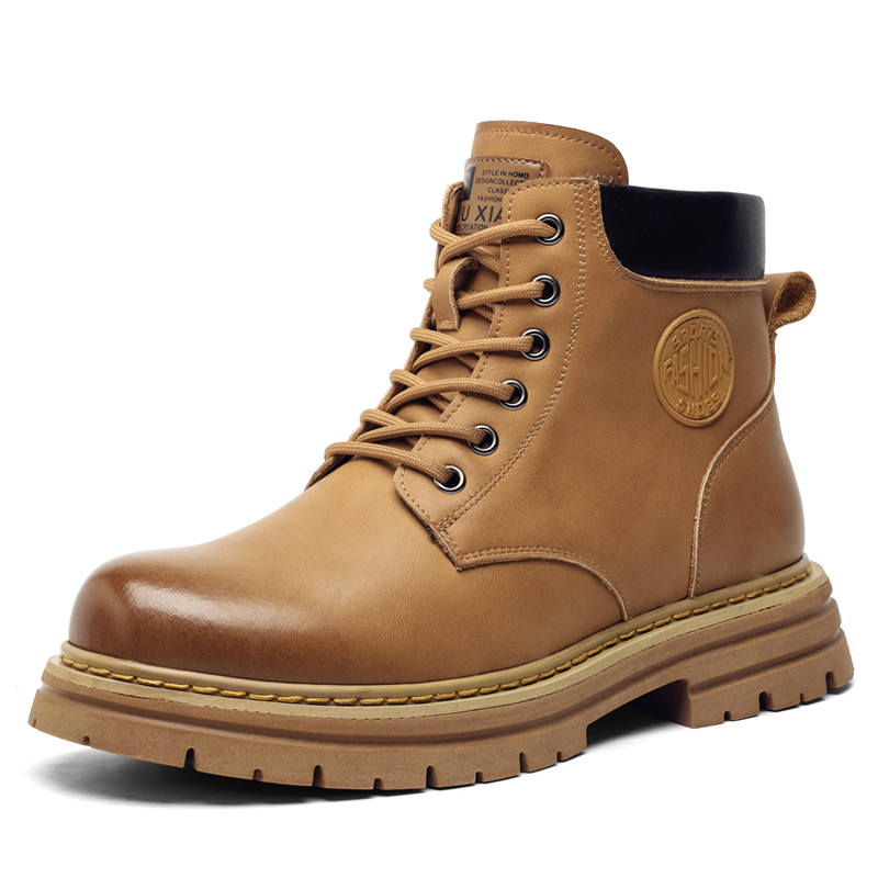 CITONGXIANSHENG Cow Split Leather Short Combat Boots Men's Brown