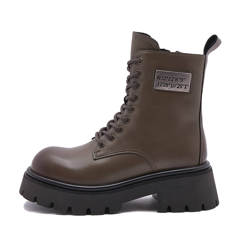 MILANLIANGE Cow Split Leather Crew Combat Boots 6cm Women's