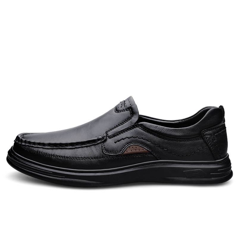 WENNAI Top Grain Cow Leather Casual Shoes Men's Black