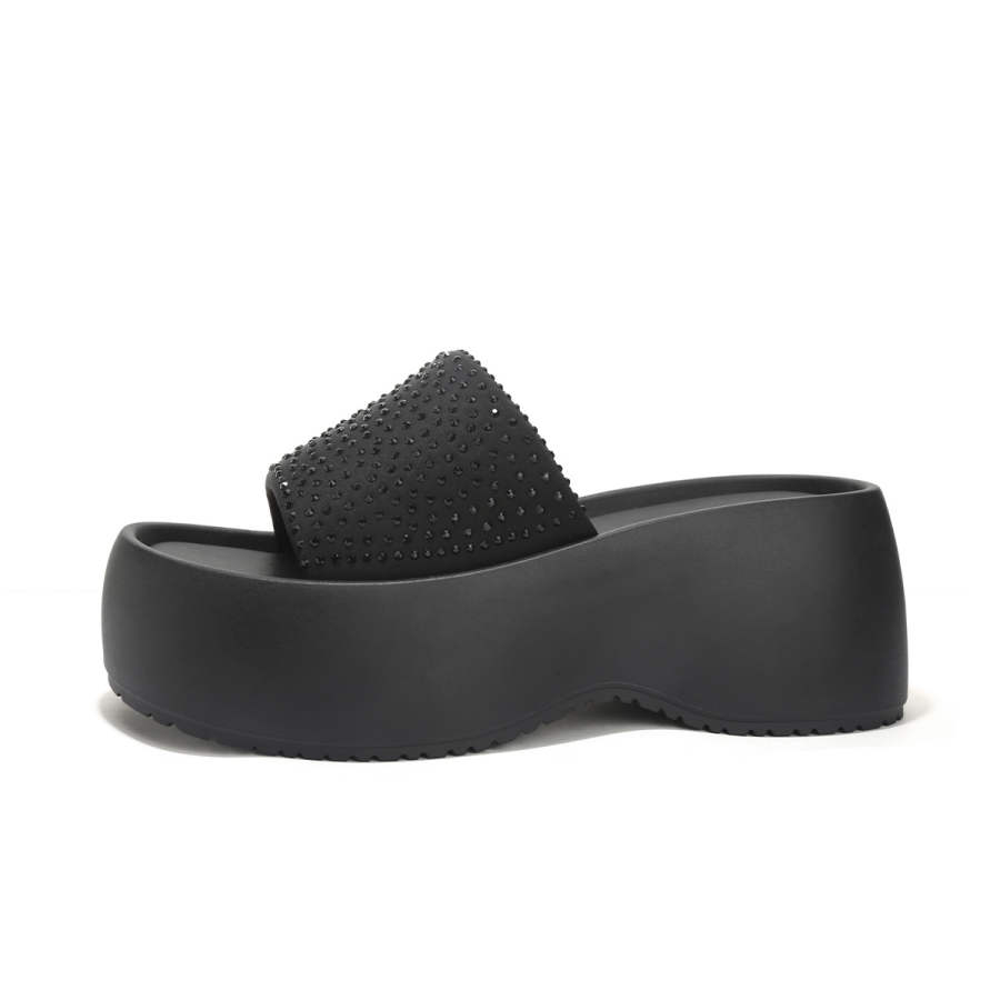 Mulinsen Rhinestone Cushioning Slide Slippers Women's Black