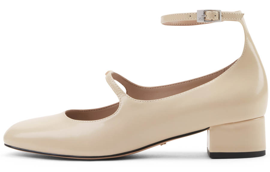 CHARLES&KEITH Small Ck Chunky Heel Mary Jane Shoes 3.6cm Women's Beige/Black Box Black