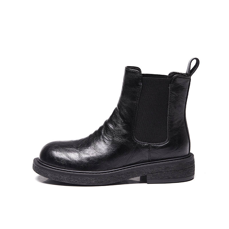 GONGNIUMEILI Pu British Style Fleece Lined Thermal Chunky Heel Versatile Short Chelsea Boots 4cm Women's