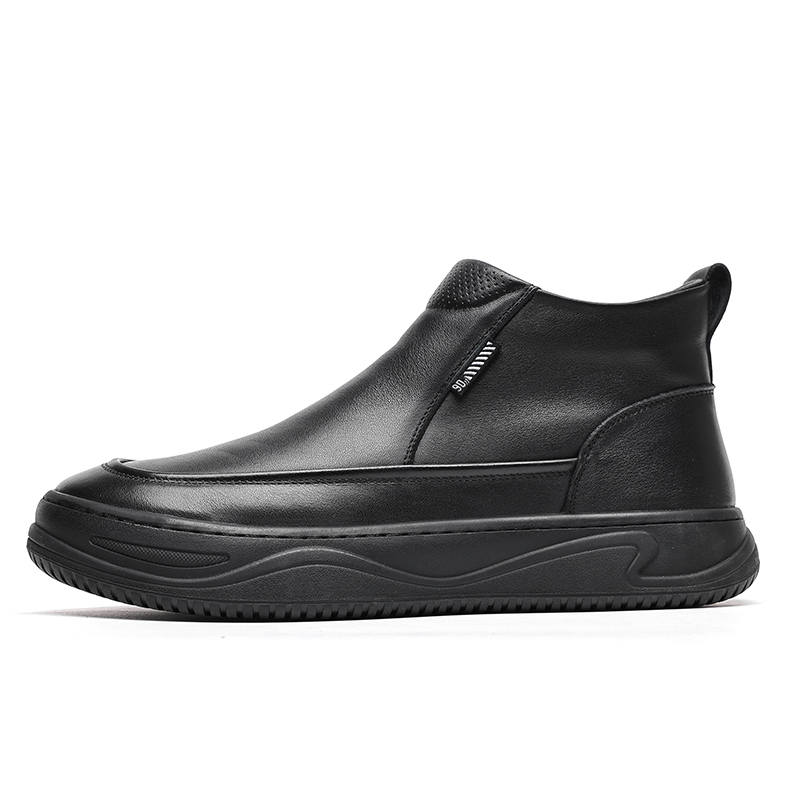 KAQIAODI Microfiber Leather Height Increasing British Fashion, Fleece Lined Thermal Casual Shoes Men's Black