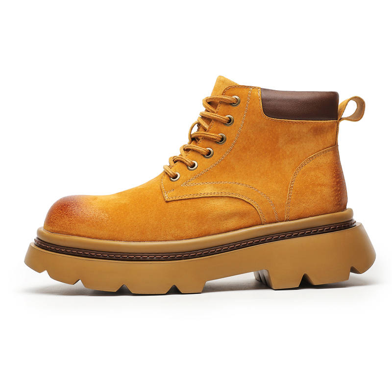 WEISHIBANGWEI WEISHIBANGWEI Split Pig Leather Short Combat Boots Men's Yellow