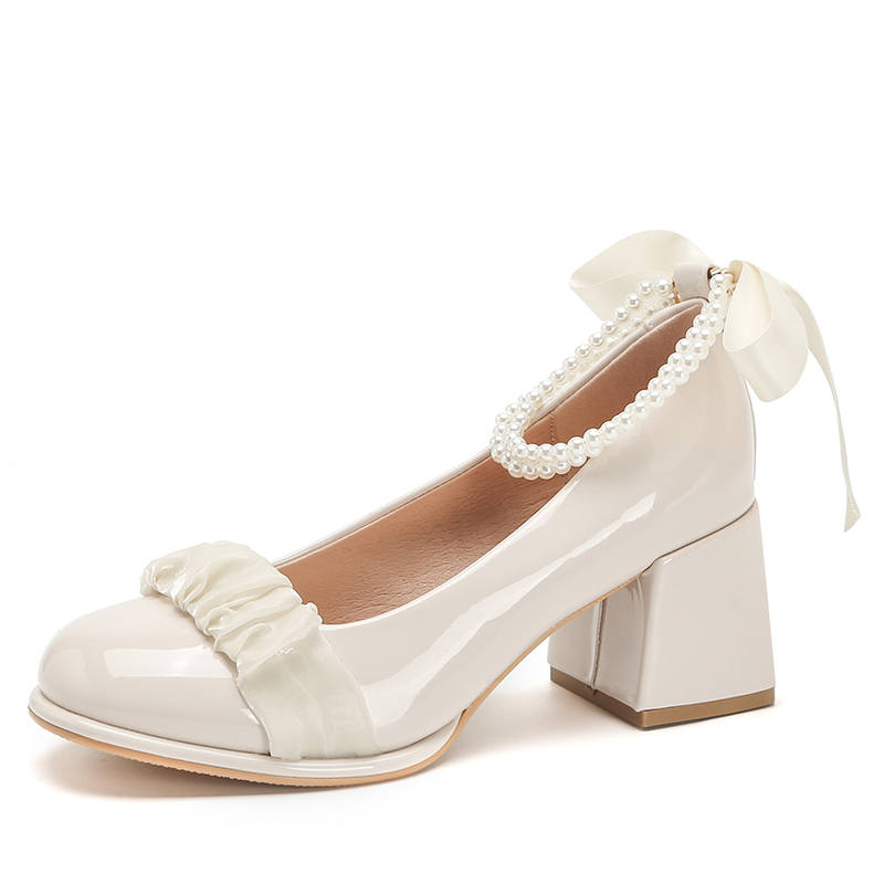 DAWEIJIA Pu Mary Jane Shoes Women's Ecru