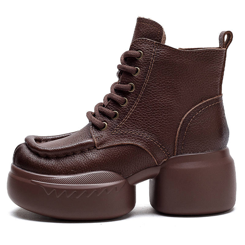 JIEZHOU Top Grain Cow Leather Short Combat Boots 7.5cm Women's