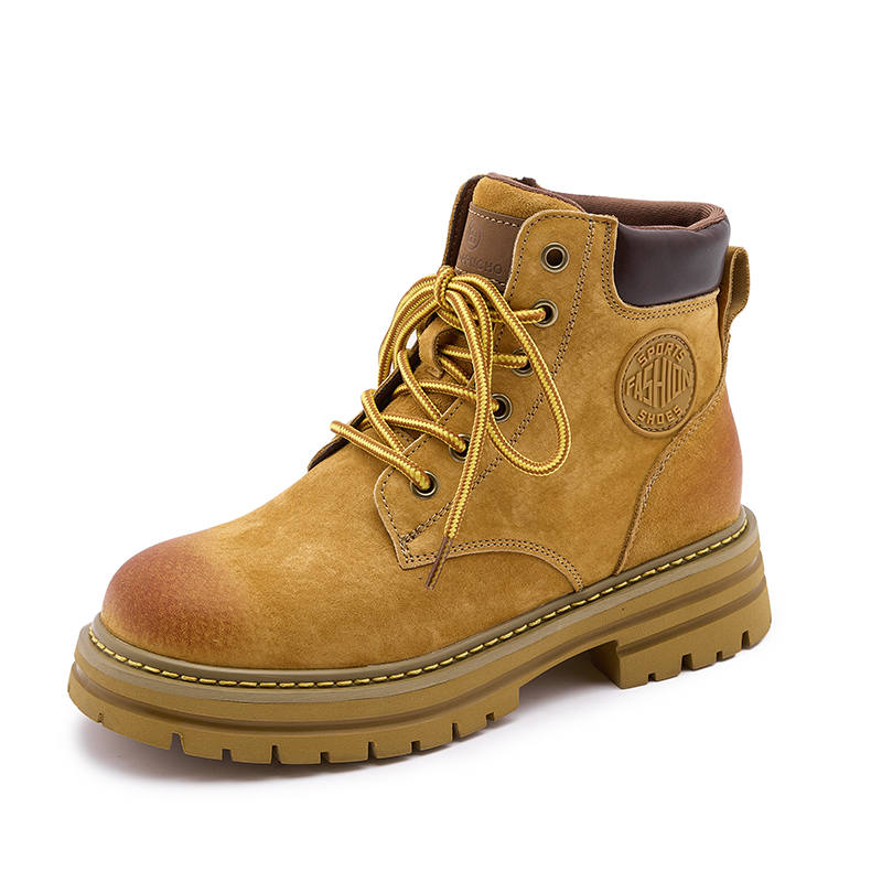 GIGIRYO Top Grain Pig Leather Short Combat Boots 5cm Women's Brown