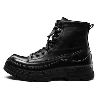 SHENGDAQISHI Top Grain Cow Leather Short Combat Boots 5cm Men's