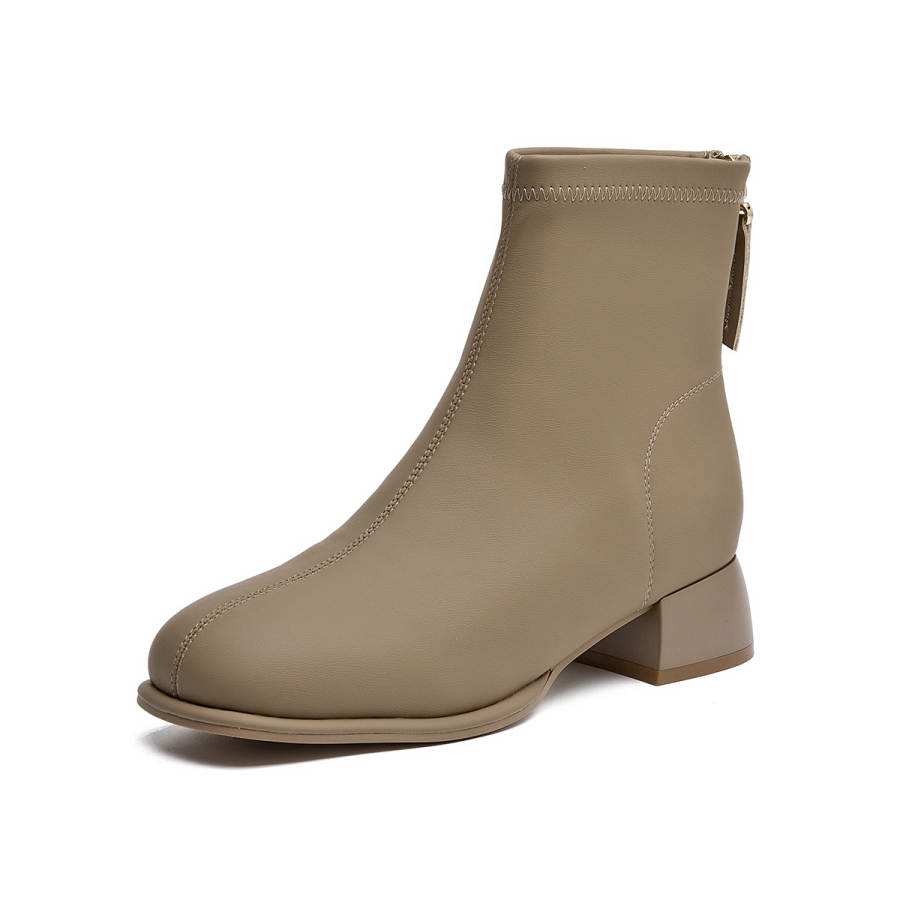 AOKANG Synthetic Leather Ankle Boots Women's Milk Tea
