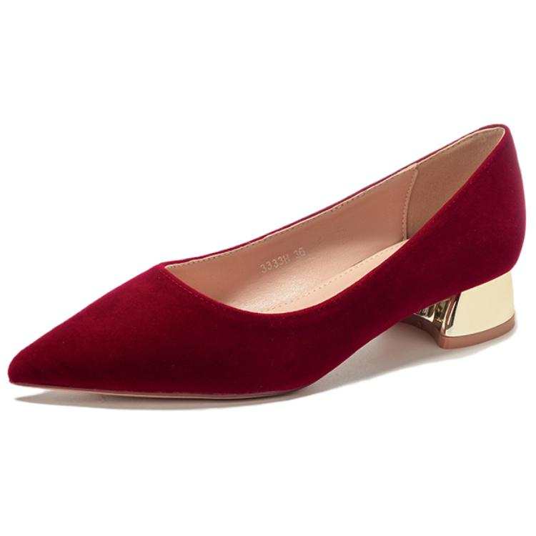 QITUMAUL Suede Chunky Heel High Heels 3cm Women's Red