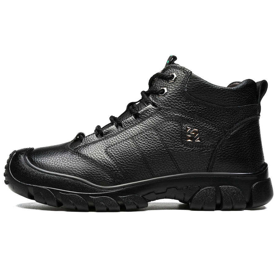 15 MINS Top Grain Cow Leather Crew Outdoor Boots Men's Black