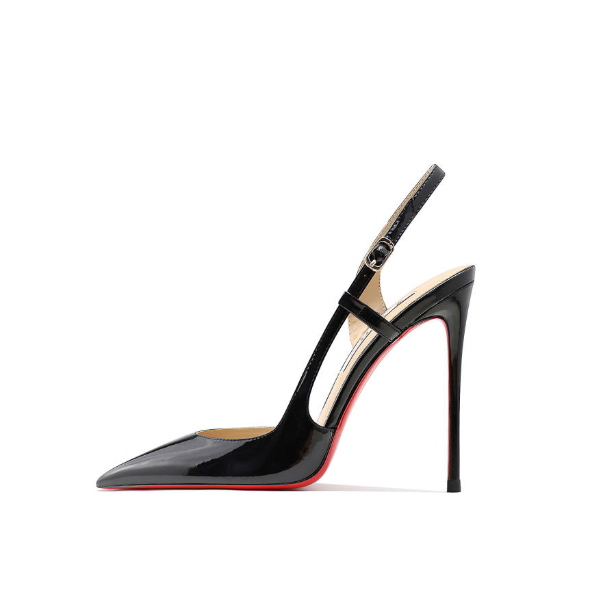 Ganxiaojie Patent Leather Slim Heel High Heels Women's Black
