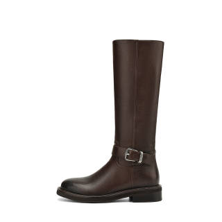 BOERDIQI Knight Boots Top Grain Cow Leather Elegance Minimalist Fashion Fleece Lined Knee high Boots 3.2cm Women's