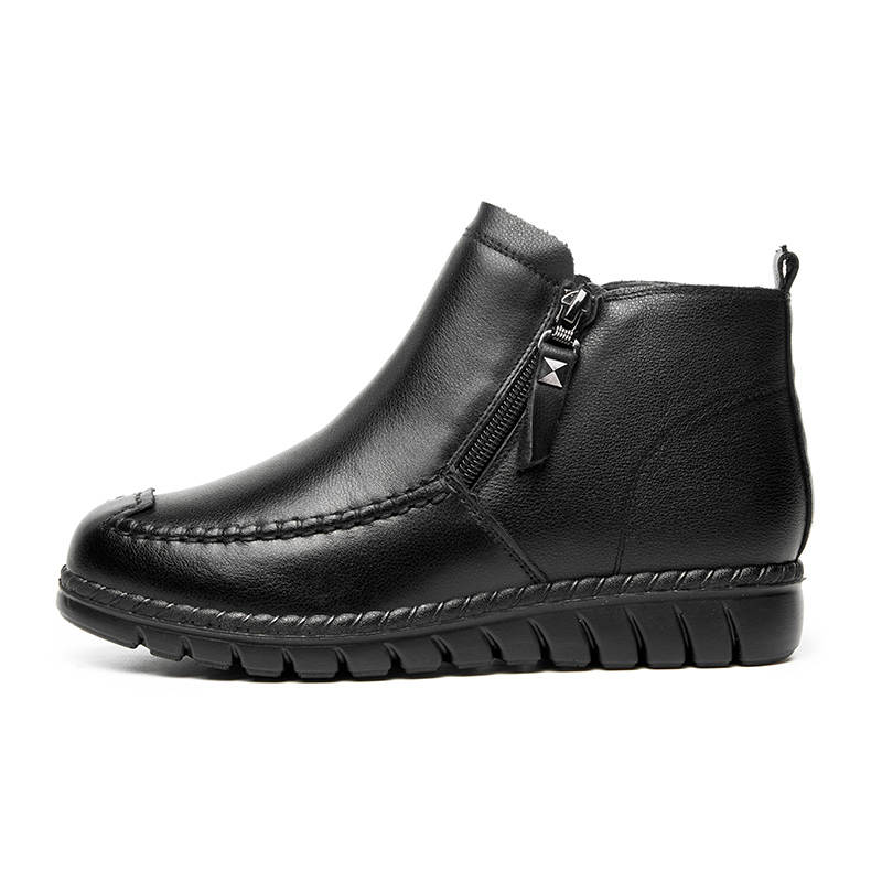 AOKANG Cow Leather Thickened And Fleece Lined Thermal Cotton Leather Shoes Minimalist Style Comfortable Versatile