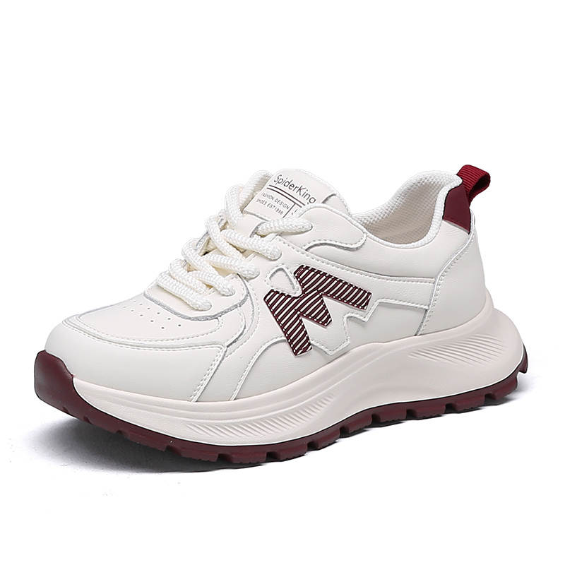 Spider King Cow Split Leather Low top Casual Shoes Women's Beige Burgundy