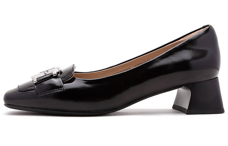 Satchi Top Grain Cow Leather Block Heel High Heels 4cm Women's Black