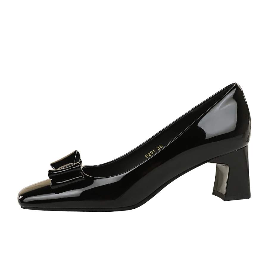 QITUMAUL Patent Leather Chunky Heel High Heels Women's