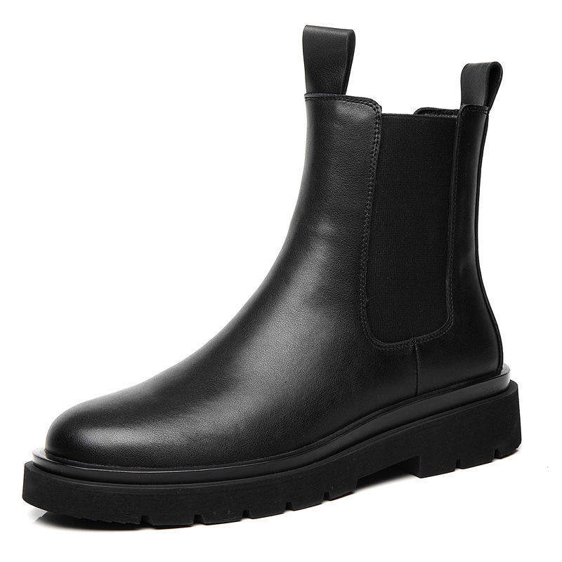 MINGYITU Microfiber Leather Short Chelsea Boots Men's Black